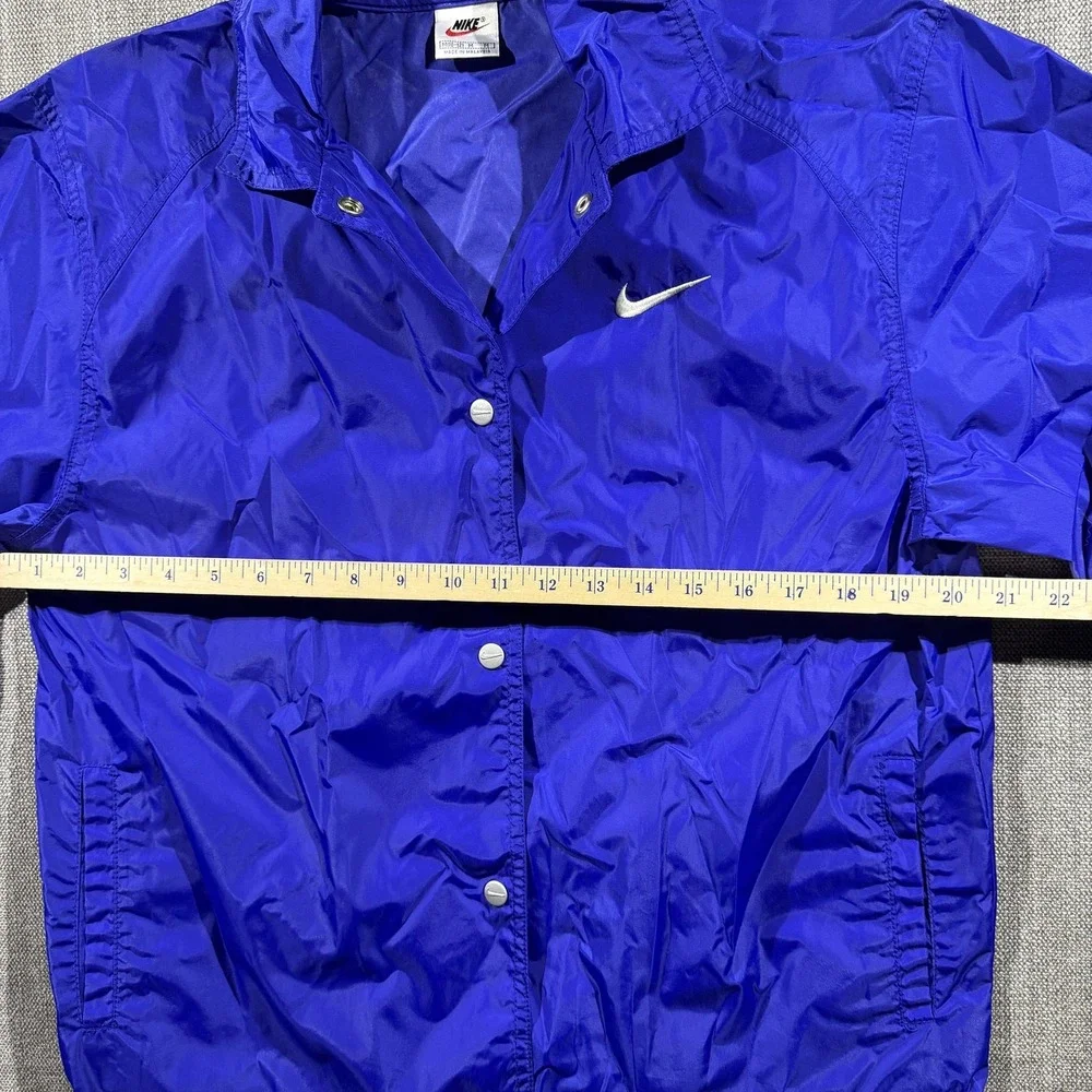 Vintage Nike Jacket Kids‎ Medium 10-12 Blue Nylon Swoosh Snap Windbreaker 90s